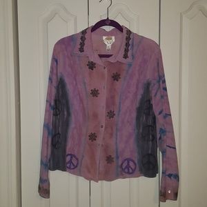 1X TALBOTS Lilac Purple Jacket Shirt Flowers Peace
